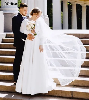 Boho V Yaka düğün elbisesi Kabarık Kollu Saten A-Line Gelin Elbiseler Kadınlar için 2022 Ücretsiz Kargo Ülke Basit gelin kıyafeti