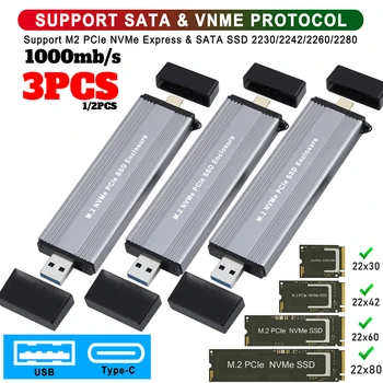 1/3 ADET M. 2 NVMe SATA SSD Muhafaza Çift Portocol NVMe USB Tip-C Adaptörü 10Gbps USB 3.1 Gen2 Katı Hal Sürücü Alüminyum Kutu