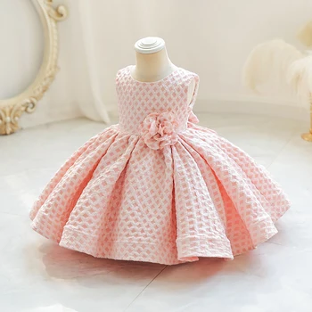 1-6Y Sevimli Toddler Kız Çiçek Doğum Günü Balo Parti Elbise Bebek Çiçek Kız Ekose Prenses Elbise Zarif Yay çocuk topu kıyafeti