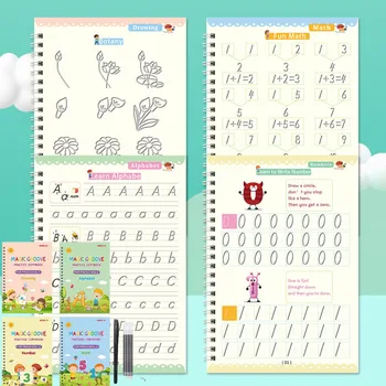 1 Adet Kitap + Kalem Sihirli alıştırma kitabı Ücretsiz Silme çocuk Oyuncak Yazma Sticker İngilizce Defterini Kaligrafi Montessori Oyuncaklar