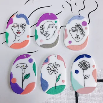 10 adet Basit Sanatsal Yağlıboya Soyut Resim Boyama Çiçek Akrilik Charms Kolye Takı Saç Yapma Aksesuarları