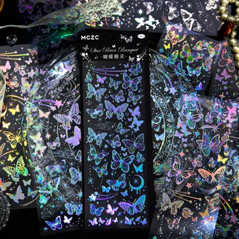 10 Yaprak lazer Çıkartmalar Yıldız Nehir Kelebek Kapatma Malzemesi Çiçek Şekilli Dekoratif Günlüğü Karalama Defteri Sticker 21 * 7.5 CM