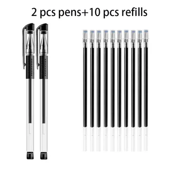 12 Adet / grup 0.5 mm Jel Kalem Kalem Dolum Çubuk Seti Yüksek Kapasiteli Mavi Siyah Mürekkep Okul Yıkanabilir Kolu Kalemler Yazma Kırtasiye