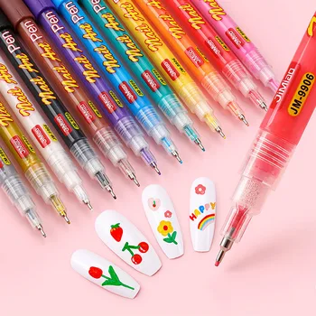 12 Renk Tırnak resim kalemi Kalem Su Geçirmez Boyama Grafiti Akrilik Kalem DIY Tasarım Soyut Çizgi Tırnak Sanat Güzellik Aracı Malzemeleri