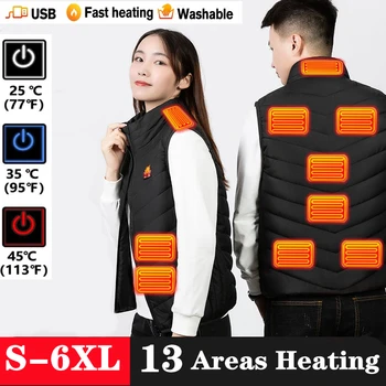 13 Bölgeleri ısıtmalı termal yelek Chaleco erkekler açık Usb elektrikli ısıtma yelek kadın kış vücut ısıtıcı ısıtmalı yelek ceket S-6XL