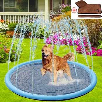 190x190cm Pet Yağmurlama Pedi Oyun soğutma matı Çocuklar Su Püskürtme Pedi Yüzme Havuzu Şişme Ped Ekstra Büyük köpek yatağı soğutma matı