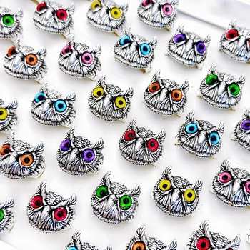 20 Adet/grup Vintage Renkli Baykuş Gözler Hayvan Ayarlanabilir Yüzükler Erkekler ve Kadınlar için Karışık Tasarım Gotik Hip-Hop Takı Toptan