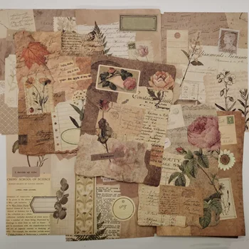 20 Sayfalık Retro Kolaj Serisi Vintage Mektup Çiçek Malzeme Kağıt Mermi Günlük Scrapbooking Dekor Arka Plan Kağıdı