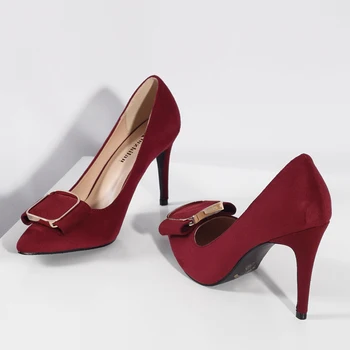 2020 Stiletto Ayakkabı Kadın İnce Yüksek Topuklu Pompalar Kadife Düğün Ayakkabı Marka Metal Toka Bayanlar Ofis Elbise Ayakkabı Büyük Boy 42/43
