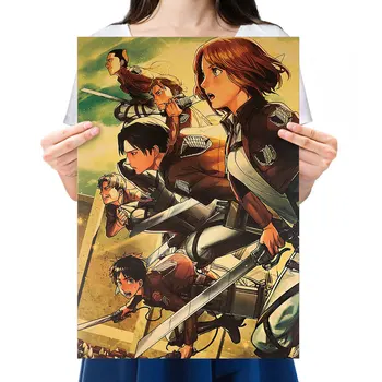 2021 Anime Saldırı Dev Çizgi Film Karakteri Koleksiyonu ev dekor Boyama Duvar Sticker Kraft kağıt baskı Retro Tarzı Poster