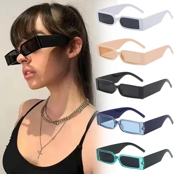 2021 YENİ Dikdörtgen Çerçeve Güneş Gözlüğü Retro Kare Moda Gözlük Ins Tarzı Erkekler ve Kadınlar için Siyah Küçük Çerçeve güneş gözlüğü