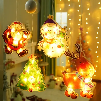 2023 Noel LED ışıkları Pencere Asılı Vantuz İle Noel Baba Kardan Adam Dükkanı Ev İşıklı Atmosfer Sahne Noel Dekor