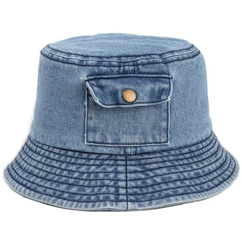 2023 Vintage Denim Kova Şapka Kadın Balıkçı Şapka Açık Erkekler Yıkanmış Pamuk Panama Şapka Moda Hip Hop Gorros Bob Şapka