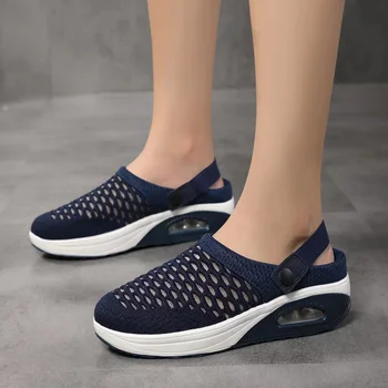 2023 Yeni kadın ayakkabısı Artırmak Rahat Sandalet Kalın tabanlı kadın Terlik kaymaz Nefes Örgü Açık spor ayakkabı Ayakkabı