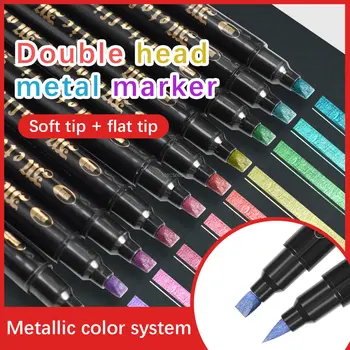 36 Renkler Yumuşak Çift Kafa Metalik Sanat İşaretleyiciler fırça uçlu kalem Kalemler Ofis Okul Yazma DIY Kırtasiye Malzemeleri kaligrafi kalemi