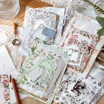 40 Adet Scrapbooking Malzemeleri Paketi Günlük Dıy Vintage Karalama Defteri Çıkartmaları Kiti İle Dekoratif Kağıt Retro Bitki Çiçek