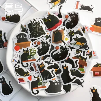 46 Sayfalık Karikatür Siyah Kedi Sticker Yaratıcı Sihirli Güzel Kedi Sticker DIY Dekoratif Karalama Defteri Kırtasiye Bagaj Sticker Öğrenci