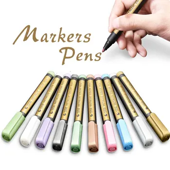 50 Adet 10 Renk Metalik Kalem keçeli kalem Seti Renkli boya kalemi Cam Kayalar için Kart Seramik Dıy Scrapbooking Akrilik Kalem