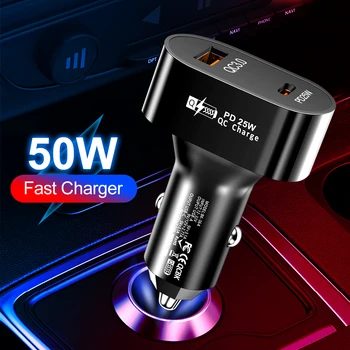 50W MAX PD QC3.0 Dijital LED Ekran Çift USB Araç Şarj Cihazı Cep Telefonu Hızlı Şarj Adaptörü Samsung Xiaomi Huawei için