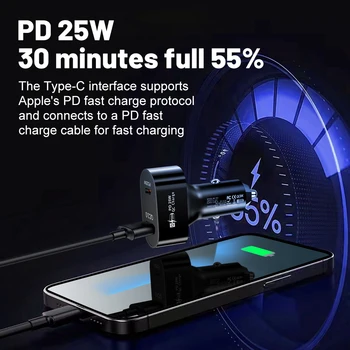 50W MAX PD QC3.0 Dijital LED Ekran Çift USB Araç Şarj Cihazı Cep Telefonu Hızlı Şarj Adaptörü Samsung Xiaomi Huawei için 4
