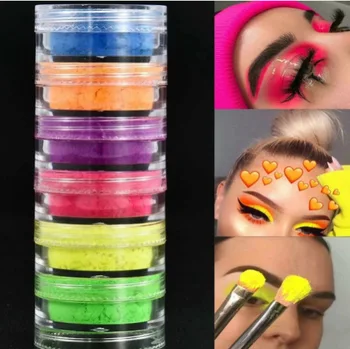 6 renkler Mix / set Neon Gevşek Toz Göz Farı Pigment Mat Mineral Pul Tırnak Tozu Makyaj Pırıltılı Parlayan Göz Farı