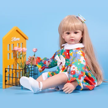 60 CM sarı saç Reborn Bebek Bebekler Gerçek Hayat Bez Vücut Yürümeye Başlayan Brinquedos oyuncak bebekler Giyinmiş Çocuk Oyun Arkadaşı Hediye