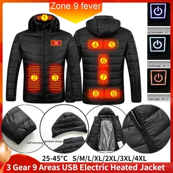 9 Alanlar USB elektrikli ısıtma ceket akıllı termostat kış sıcak termal Kapşonlu palto su geçirmez ısıtmalı giyim sıcak ceketler