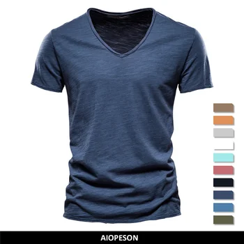 A1921 Merk Kwaliteit 100 % Katoen Mannen T-shirt V-hals Moda Tasarım Slim Fit Katı T-Shirt Mannelijke Tees Tops Korte Mouw