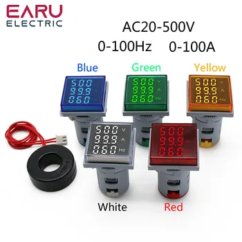 AC 20-500V Kare LED Dijital Voltmetre Ampermetre Hertz Metre sinyal ışıkları Gerilim Akım Frekans Combo Metre Göstergesi Test Cihazı