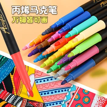 Akrilik işaretleyici kalem 12-36 Renk Boyama Graffiti DIY Set Su Geçirmez Pigment Çeşitli Malzemeler Boyalı Siyah Karton