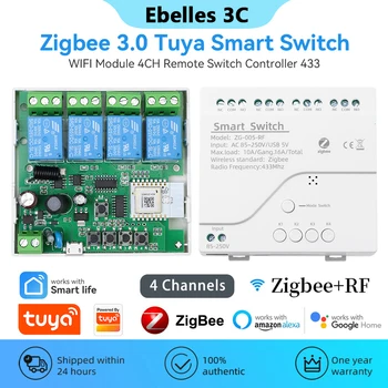 Akıllı Ev Zigbee akıllı anahtar kesici Tuya 4CH Akıllı Anahtar Röle Modülü AC 85-250V Destek RF433 Uzaktan Ses Alexa Google için