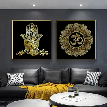 Altın Poster Fas Mandala Lotus Modern El Fatima Tuval Boyama ve Baskılar Din Resimleri Odası Ev Dekor Cuadros 2
