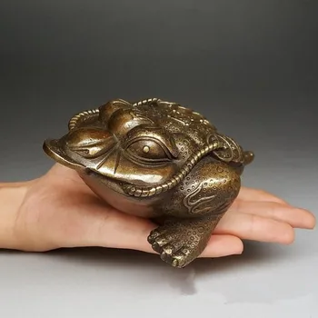 Antik bronz bakır üç ayak yedi şanslı kurbağa feng shui süsler el sanatları
