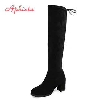 Aphixta Uyluk Yüksek Çizmeler Kış Kadın Moda Diz Çizmeler Üzerinde Rahat Bayanlar Uzun Çizmeler Kadın Ayakkabıları Siyah Çizmeler 2019