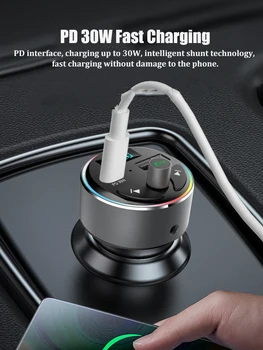 Araba Handfree Bluetooth 5.0 MP3 çalar FM verici PD 30 W USB hızlı şarj Handsfree çağrı renkli ortam ışığı araba aksesuarı 1