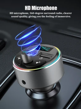 Araba Handfree Bluetooth 5.0 MP3 çalar FM verici PD 30 W USB hızlı şarj Handsfree çağrı renkli ortam ışığı araba aksesuarı 2
