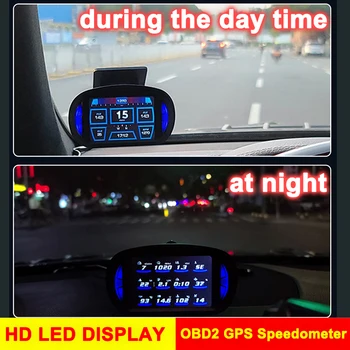 Araba Head Up Ekran Güvenlik Alarmı P2 Çift Sistem HUD Eğim eğim ölçer OBD2 GPS Hız Göstergesi Aşırı Hız Alarmı Turbo Fren Testi