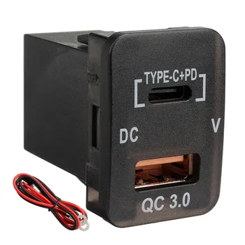 Araba Type-C+PD QC3.0 şarj cihazı çift USB adaptörü pano soket voltmetre Prado için