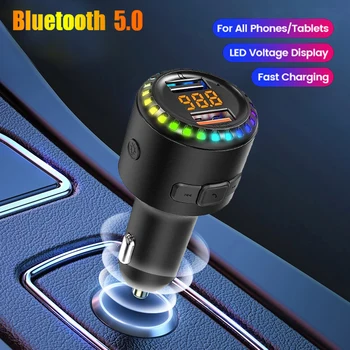 Araba şarjı Bluetooth 5.0 FM Verici Handsfree Kiti Mp3 Çalar Ortam ışığı QC3. 0 Araba Modülatör 3.4 A Çift USB Hızlı Şarj