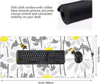 Arılar ve Papatya Mouse Pad Uzun Büyük Oyun Mouse Pad Dikişli Kenarlı klavye matı sümen 35.4 × 15.7 İnç 2