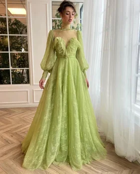 AsaNagi Açık Yeşil Tül Uzun Elbiseler Sevgiliye Yüksek Boyun Bir Çizgi Kadın Elbise Örgün Parti gece elbisesi 2023