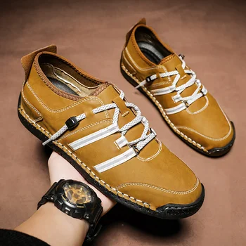 Bahar 2023 deri sneakers Erkekler Gizli Topuk Yetişkin rahat ayakkabılar Moda Sarı Erkek Yürüyüş Ayakkabısı Rahat Flats Ayakkabı Adam