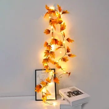 Bakır tel lamba eşkenar dörtgen yaprakları şükran günü dekoratif dize ışık su geçirmez şükran günü dekor sonbahar mevsimsel lamba süsleme