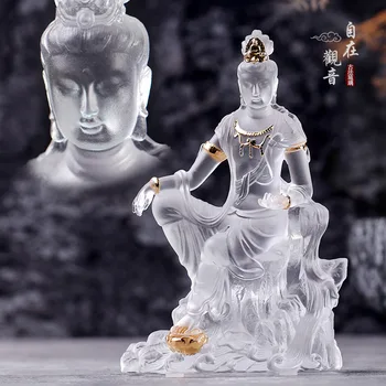Beyaz Renkli sır Avalokitesvara Buda Heykeli Avalokitesvara Ev Budist tapınağı ibadet süsler ve el sanatları