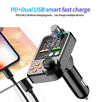 Bluetooth 5.0 Araba FM Verici çift USB araba şarjı PD Tip-C Hızlı Şarj Kablosuz Handsfree Çağrı Ses Alıcısı MP3 oyuncu 3