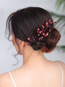 Bohemian Siyah Kızıl Saç tarak Kristal Headpieces Tatil Saç takı parti Fascinators Gelin saç aksesuarları kadınlar için düğün 1