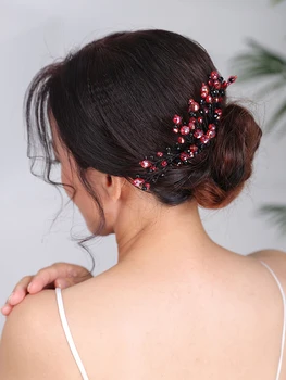 Bohemian Siyah Kızıl Saç tarak Kristal Headpieces Tatil Saç takı parti Fascinators Gelin saç aksesuarları kadınlar için düğün 2