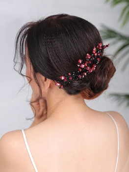 Bohemian Siyah Kızıl Saç tarak Kristal Headpieces Tatil Saç takı parti Fascinators Gelin saç aksesuarları kadınlar için düğün 3
