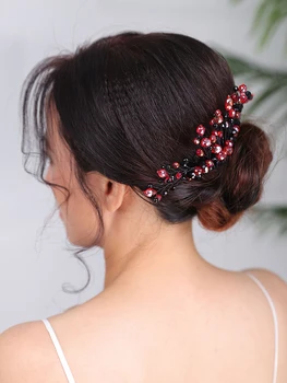 Bohemian Siyah Kızıl Saç tarak Kristal Headpieces Tatil Saç takı parti Fascinators Gelin saç aksesuarları kadınlar için düğün 4