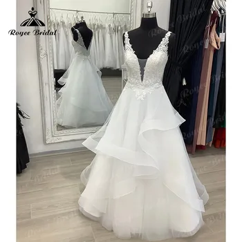 Boho Balo Kolsuz düğün elbisesi Kadınlar İçin Özel 2023 Gelin Kıyafeti Seksi Derin V Boyun Backless Dantel Aplikler Sweep vestido